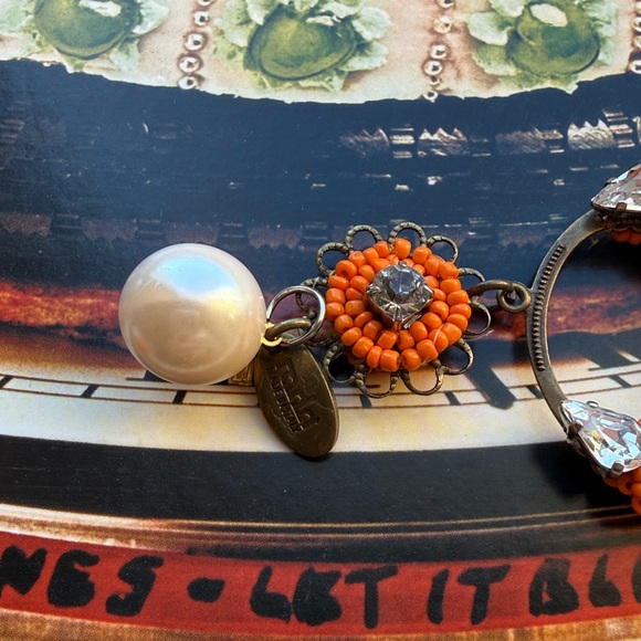 Anthropologie Beaded Rhinestone Orange Chandelier statement earrings by Rada - Picture 5 of 9
